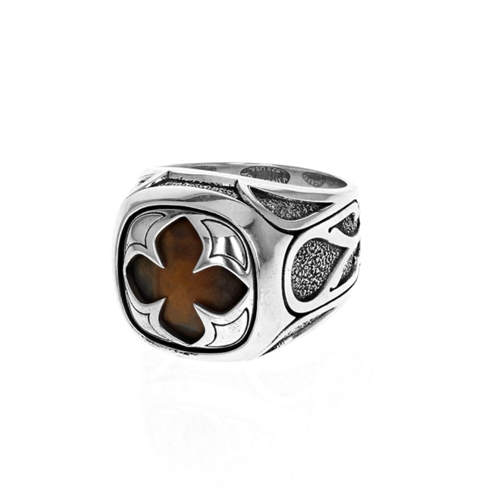 King Baby Studio Sterling Silver Brown Tiger Eye Cross Men's Ring size 9
